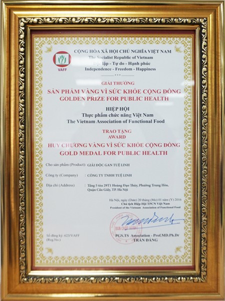 Giải độc gan Tuệ Linh đạt danh hiệu Huy chương vàng vì sức khỏe cộng đồng 2015 3